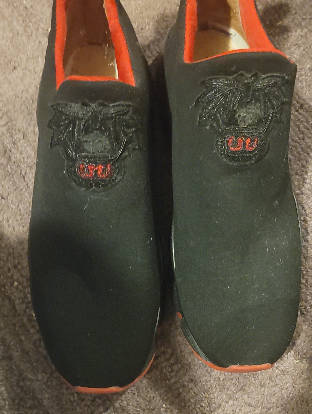 Men's Black Slip-On Loafers with Red Trim Louboutin Mens 12 no soles no box